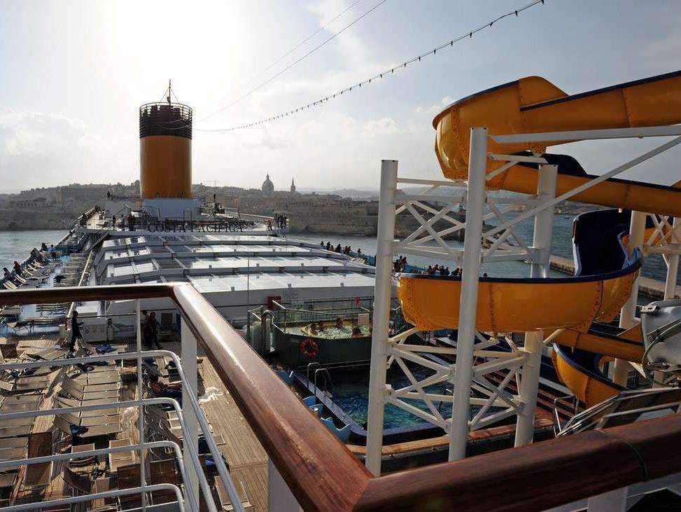 Cruise ship deck with slide